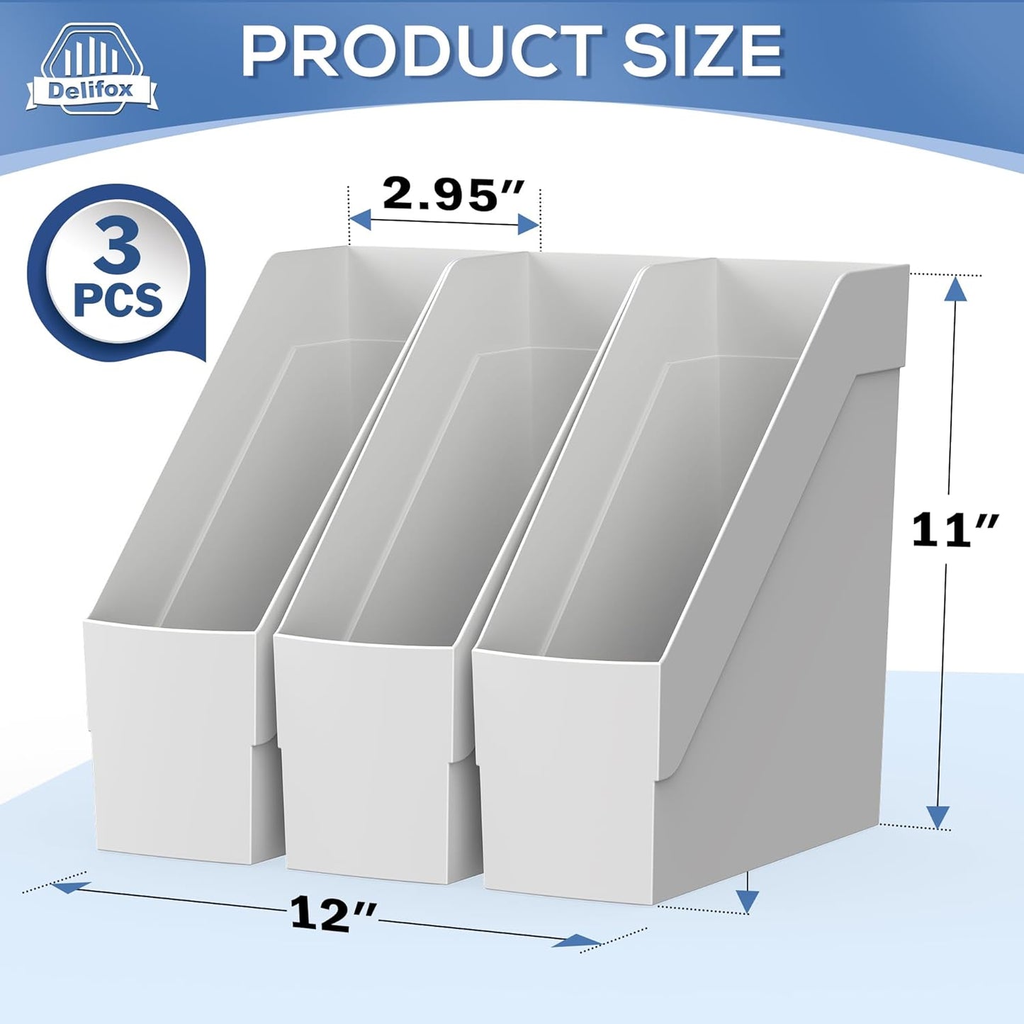Delifox 3 Pack Magazine Rack, Plastic File Folder Bin Desk Organizer, White
