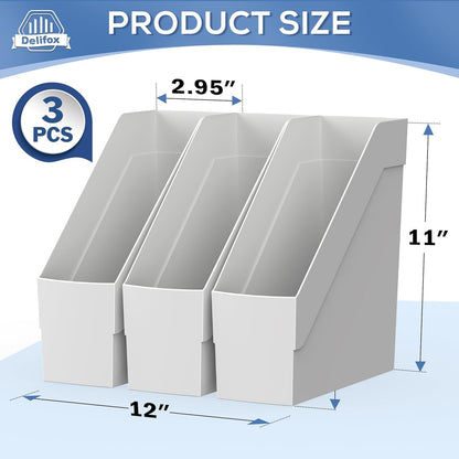 Delifox 3 Pack Magazine Rack, Plastic File Folder Bin Desk Organizer, White