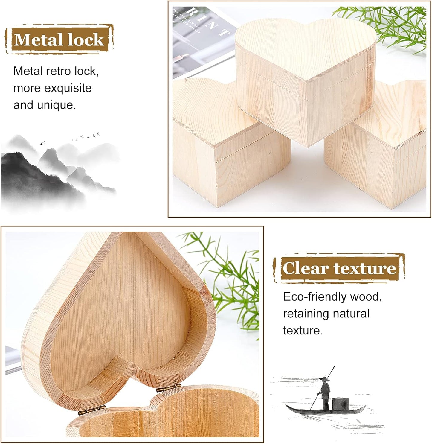 OLYCRAFT Unfinished Wood Box Jewelry Box Unfinished Wooden Artist Tool And Brush Storage Box Wood Pencil Box Small Case with Locking Clasp for Crafting Valentine's Day Easter Decoration