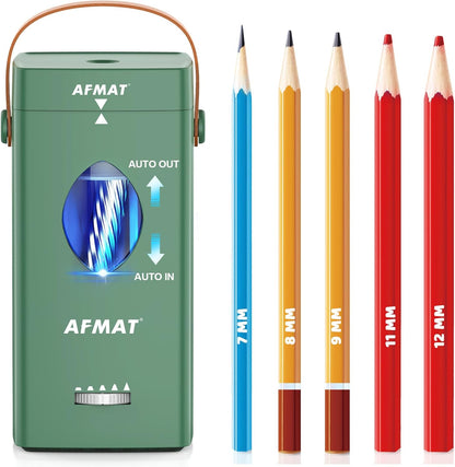 AFMAT Electric Pencil Sharpener, Rechargeable & Cordless, Fully Automatic Pencil Sharpener for Classroom, Auto in & Out, 5 Sharpness Modes, Heavy Duty Sharpeners for 6-12mm No.2/Jumbo Pencils PSC7