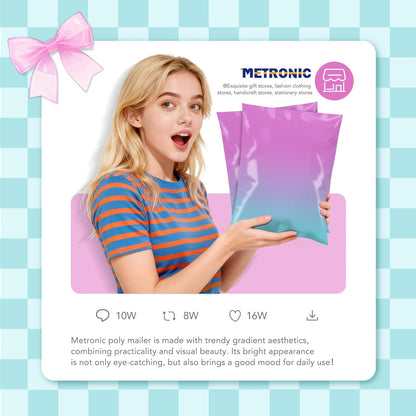 Metronic Cute Poly Mailers 10x13" 50pc Small Shipping Bags, Strong Adhesive Mailers Poly Bags for Business, Waterproof Mailing Envelopes for Packing Shipping Clothes Gifts, Gradient BluePink