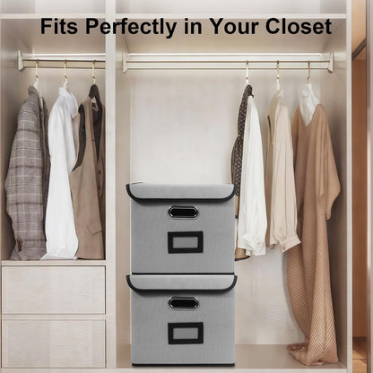 File Storage Box with Lid, 15.55x12.87x10.43 Inches, Foldable Organizer with Handles & Label Slot, for File Storage, Home, Office, and Closet Organization(Pink)