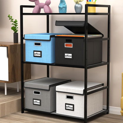 Huolewa Upgraded Portable File Organizer Box with Lid, Collapsible Linen Hanging Filing Storage Boxes with Plastic Slides, Decorative Home/Office Filing System Box for File and Folders Storage (Gray)