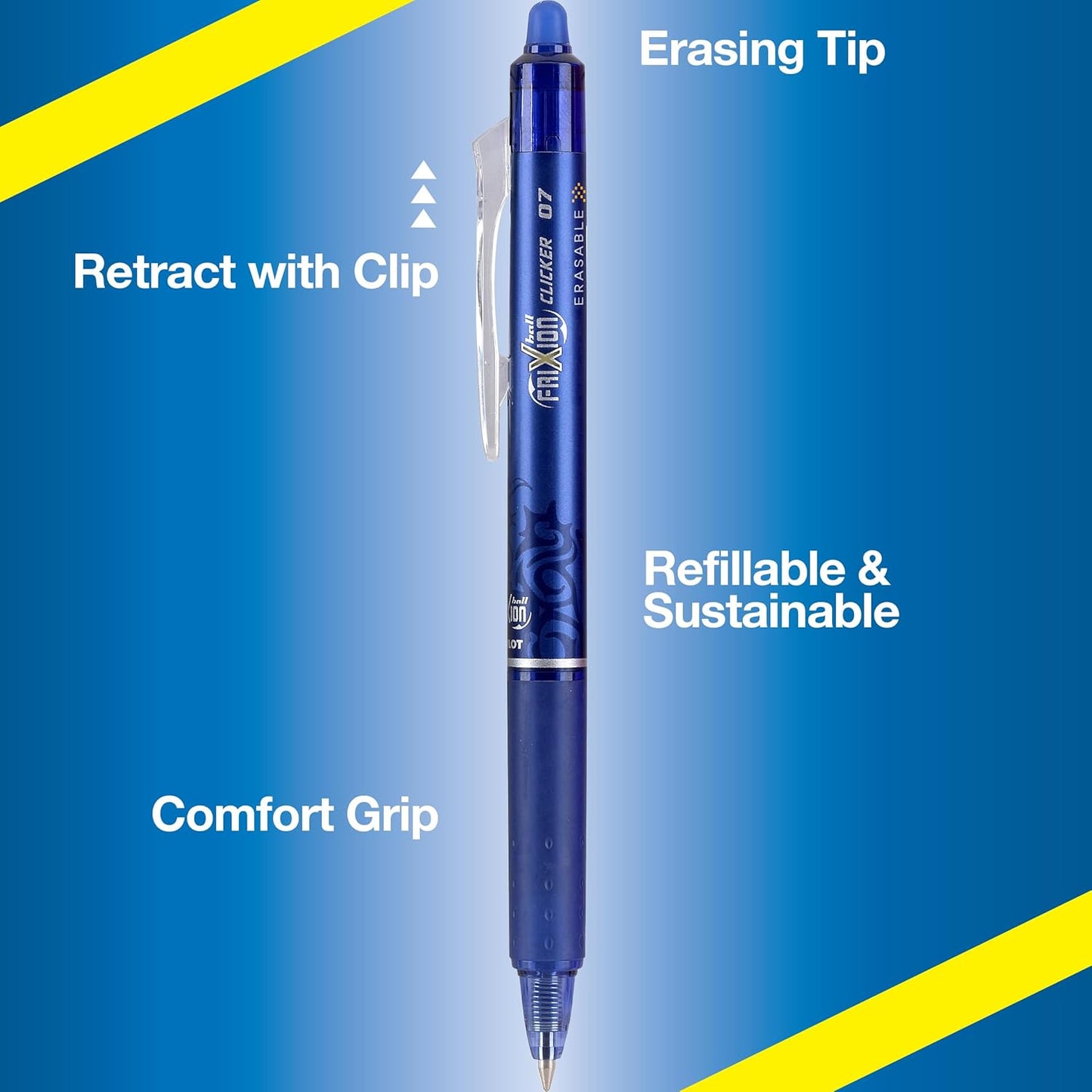 PILOT FriXion Clicker Erasable Pens, Refillable & Retractable Gel Ink Pens, Fine Point 0.7 mm, Black Ink, 3-Pack - Ideal for School, Journaling, & Office Writing
