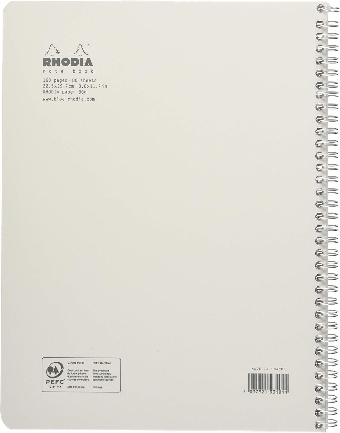 Rhodia 193101C - Spiral Notebook (Full Bound) White Notebook - A4+ - Ruled - 160 Detachable Pages - Clairefontaine Paper 80 g/m - Soft and Resistant Coated Card Cover - Classic