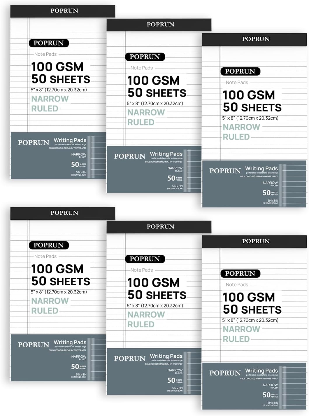 POPRUN White Legal Pads 8.5 x 11.75 Wide Ruled, 100GSM Writing Paper Pad, Bulk Lined Notepad Notebooks for Work School, Classroom Office Supplies, 3 Pack