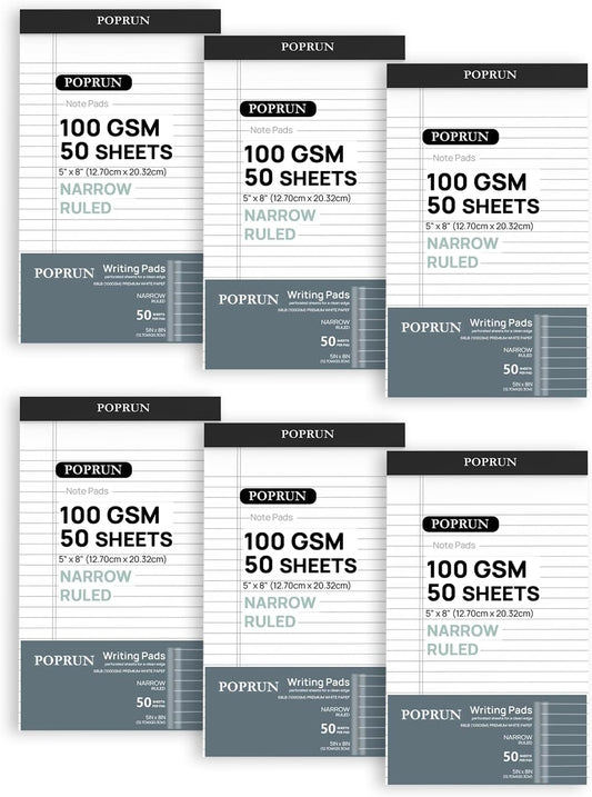 POPRUN White Legal Pads 8.5 x 11.75 Wide Ruled, 100GSM Writing Paper Pad, Bulk Lined Notepad Notebooks for Work School, Classroom Office Supplies, 3 Pack