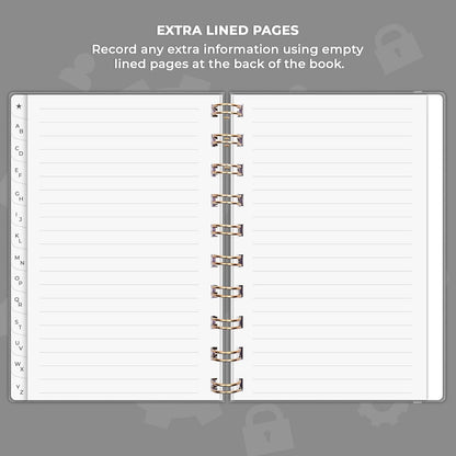 Clever Fox Password Book Spiral – Internet Address & Password Organizer with Laminated Alphabetical Tabs – Password Keeper Journal – Hardcover, Medium Size, 6.1x7.7” (Mystic Blue)