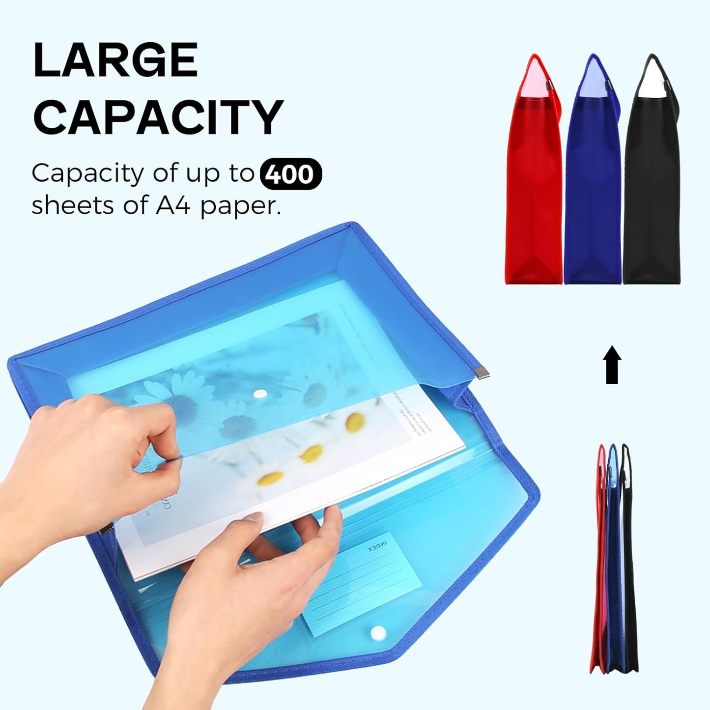 Plastic Expanding File Folder, Folders for Documents, Transparent Envelopes with Elastic Closure, File Folder Organizer Holder, Large Capacity, Fit Letter/A4 Size (2Pcs)