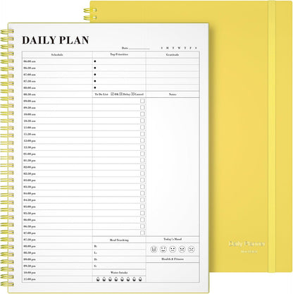 Daily Planner Undated, Asten To Do List Notebook Hourly Schedules Spiral Appointment Planner for Men and Women,PVC Hardcover,Elastic Closure, Inner Pocket 8.3" x 5.8" (Black)