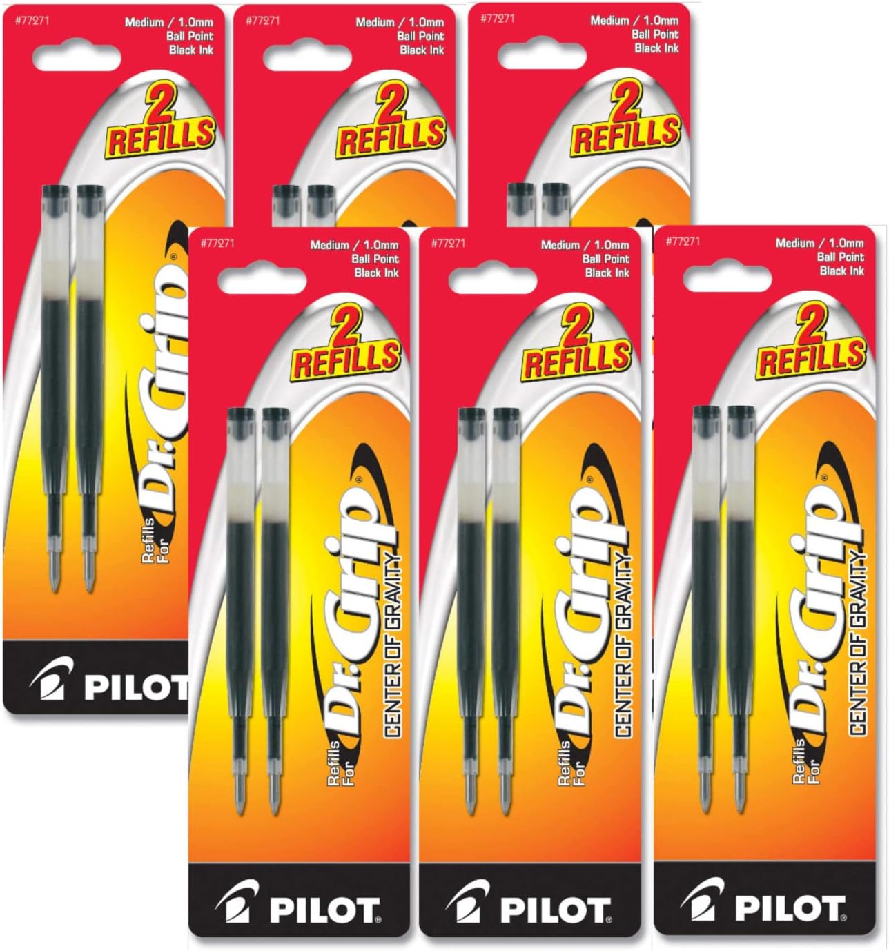 Pilot Dr. Grip Center of Gravity Ballpoint Pen Refills, Medium Point, Black Ink, 6 Packs of 2 Refills (12 Refills Total) – Check Compatibility First