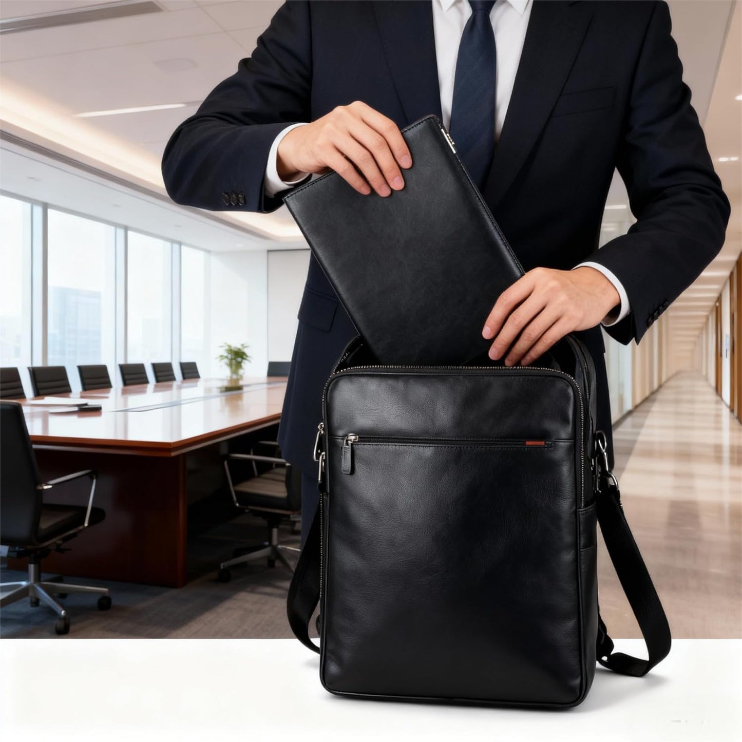 FXNT Professional A4 Clipboard Folder - PU Leather Padfolio Organizer with Clipboard, Business Portfolio for Resume, Documents, Meetings (Black)