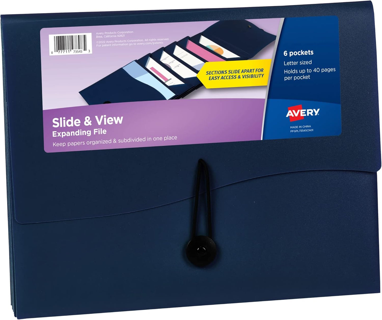 Avery Slide & View Expanding File Folder, 6 Pockets, Letter Size, 1 Black Folder (73542)