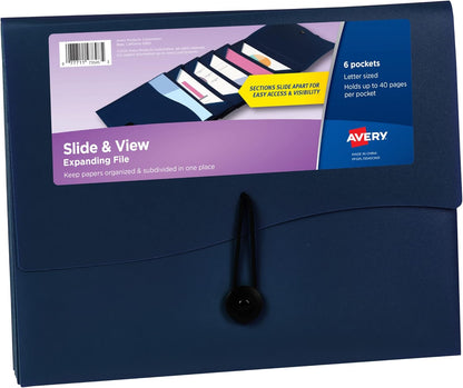 Avery Slide & View Expanding File Folder, 6 Pockets, Letter Size, 1 Black Folder (73542)