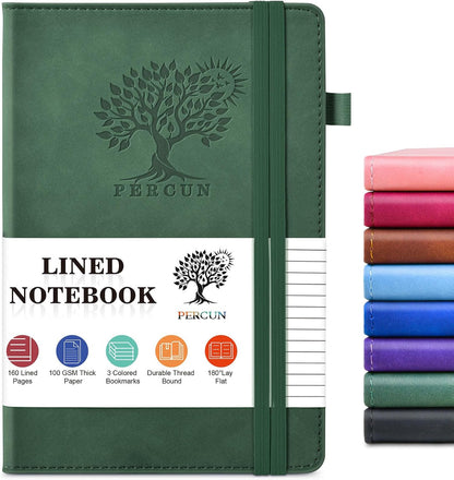PERCUN Graph Paper Notebook, 160 Pages Grid Journal for women & men, A5 Hardcover Leather Graphing Notebook for School, Work, Travel, Note Taking 5.9”x8.5” (Black)