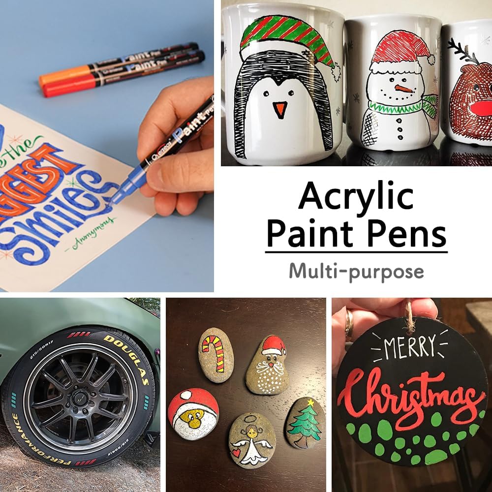 Overseas White Acrylic Paint Pens 2 Pack, 0.7mm Extra Fine Tip Permanent Markers, Water-Based, Quick Drying, Waterproof, Non Toxic Paint Markers for Wood, Metal, Rock, Plastic, Glass, Canvas, Fabric