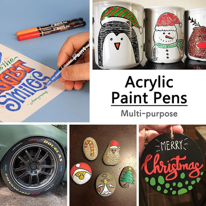 Overseas White Acrylic Paint Pens 2 Pack, 0.7mm Extra Fine Tip Permanent Markers, Water-Based, Quick Drying, Waterproof, Non Toxic Paint Markers for Wood, Metal, Rock, Plastic, Glass, Canvas, Fabric