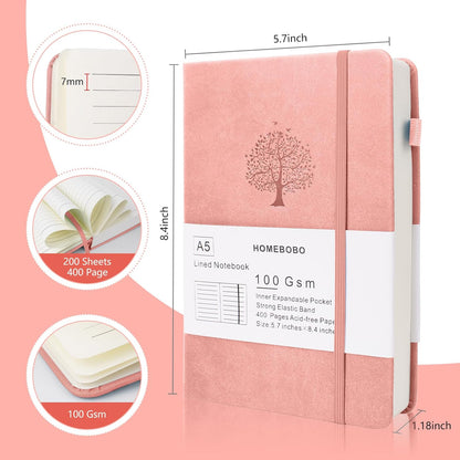 Journals for Writing, A5 Leather Ruled Notebook with 400 Pages, 100 Gms College Ruled Journal with Thick Paper, Hardcover with Inner Pocket & Pen Holder, Dark Green
