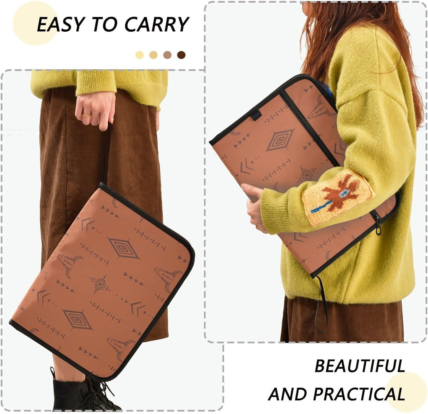 Mushroom Botanical Dragonflies Butterflies Expanding File Folder with Sticky Labels, 13 Pockets Accordion File Folder Document Organizer Expandable Zip File Folder with Zipper Closure