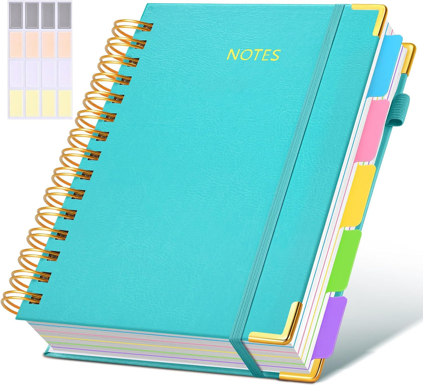 Hardcover Spiral Notebook Journal with Removable Dividers Tabs, 300 Pages Leather 5 Subject Notebook College Ruled, 8"x10" Large B5 Notebooks for Work School Note taking, Lined Journal for Women, Pink