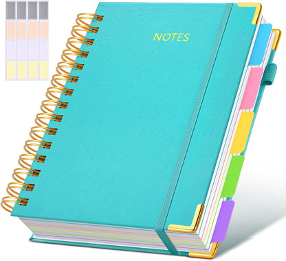 Hardcover Spiral Notebook Journal with Removable Dividers Tabs, 300 Pages Leather 5 Subject Notebook College Ruled, 8"x10" Large B5 Notebooks for Work School Note taking, Lined Journal for Women, Pink