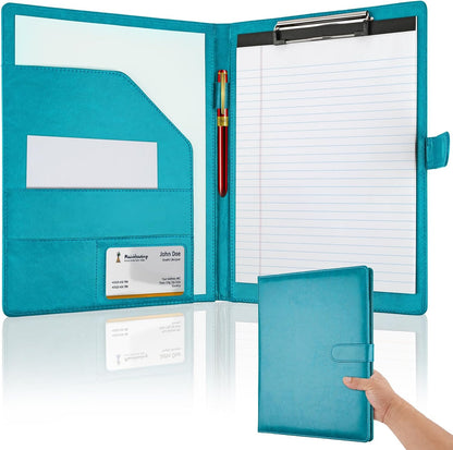 Professional Padfolio with Clipboard, Faux Leather Portfolio Folder Binder, Legal Pad Holder for A4 Letter Size Notepad, Resume, Writing Pad, Ideal Organizer for Business Office Conference, Black