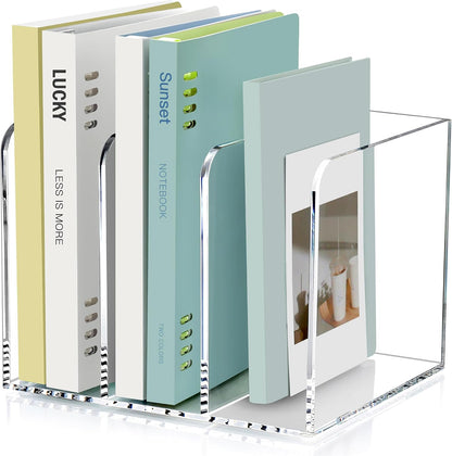 SANRUI 2-Pack Acrylic Magazine File Holder Desk Organizer Magazine Rack, Clear, Vertical File Sorter Holders, 9.45" D x 3.54" W x 10.24" H