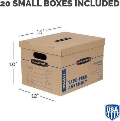 Bankers Box Small Classic Moving Box, 10-Pack, Reinforced Handles, Tape-Free Assembly, 15 x 12 x 10 Inches (7714901)
