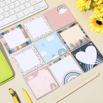 9 Pads Wildflower Sticky Notes 3x3 Inch Cute Self Stick Notepads Notes Adhesive Memo Pad Office Decor Gifts for Students School Teacher Meeting Office Supplies