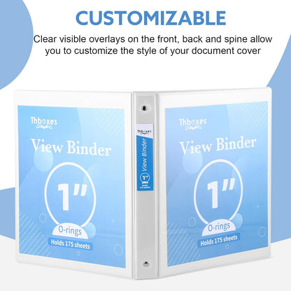 3 Ring Binder - 6 Pack, 1 Inch Binder with 2 Interior Pockets & Clear View Overlay, Large Capacity, Round Ring Binders for Office Supplies, School & Home (6 Colors)