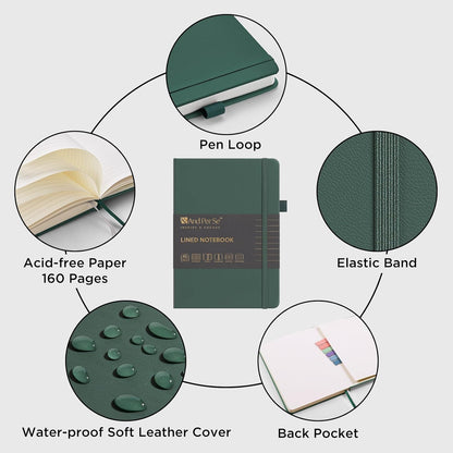 &And Per Se Lined Journal Notebook, 160 Pages, A5 5.7 x 8 inches College Ruled Thick Paper Notebook Journals for Writing, Hardcover Notebooks for Women Men Office School (1 Pack, Green) - Colors A