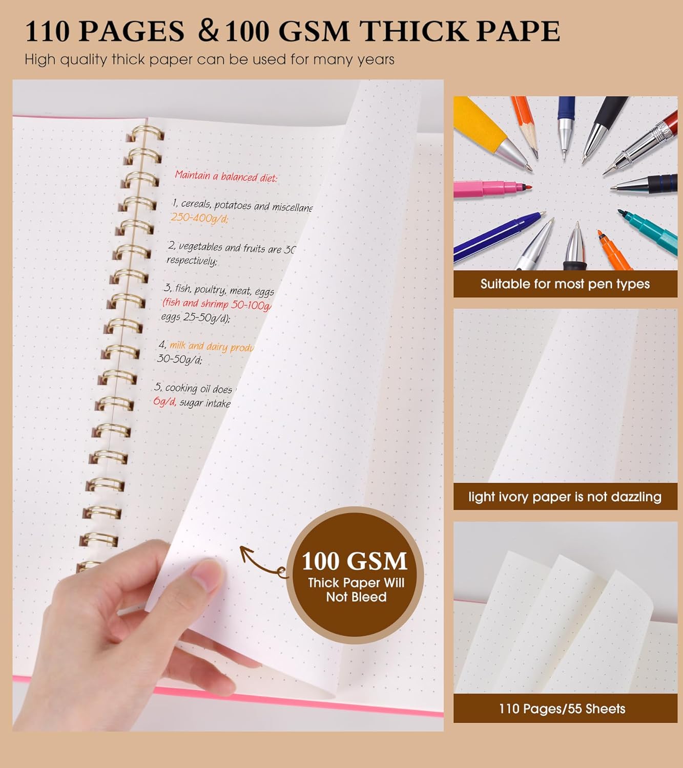 Spiral Notebook Journal 8.5” x 11”, A4 Large Pink Notebooks for Women Men, College Ruled Lined Journal, 100 GSM Paper, Plastic Hardcover Spiral Bound Journals for Work School Note Taking Business