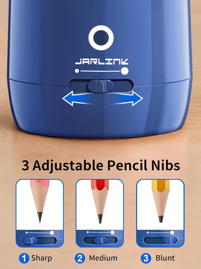 JARLINK Automatic Electric Pencil Sharpener - Hands-Free Operation, 3 Sharpness Modes, 3-Second Sharpening, Rechargeable & Portable for 7-12mm Pencils, Ideal for Classroom and Home Use (Black)