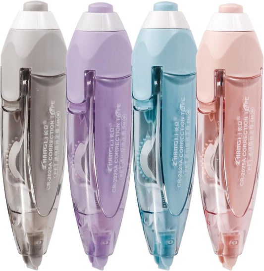 ASTIMESA 4 Pcs Refillable Retractable Correction Tape, Correction Tape Pen Easy to Use, Pen Shaped Applicator for Corrections Office Supplies (4 Colors)
