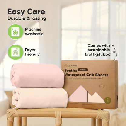 2-Pack Waterproof Crib Sheets for Boys, Girls - 52x28 Fitted Organic Cotton Baby Crib Sheets, Toddler Mattress Protector Cover, Washable, Soft & Durable Baby Bedding Essentials(Pine Grove)