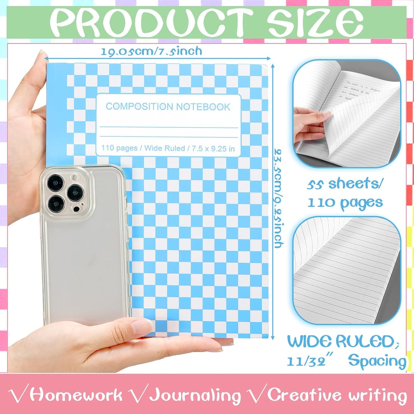Fullhawl 6 Pcs Bow Composition Notebooks, Preppy Coquette Notebook College Ruled Journal, 110 Page, Cute Back to School Gift for Teacher, Student, First Day of Schooll(Pink,9-3/4 x 7-1/2")