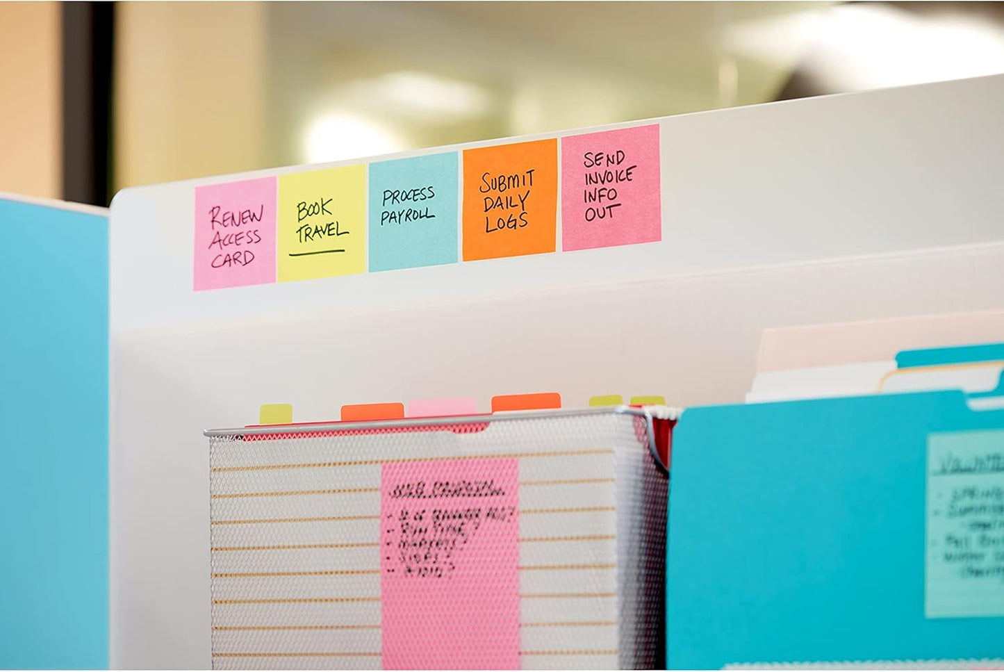 Post-it Super Sticky Notes, 3 Sticky Note Pads, 3 x 3 in., School Supplies, Office Products, Sticky Notes for Vertical Surfaces, Monitors, Walls and Windows, Supernova Neons Collection