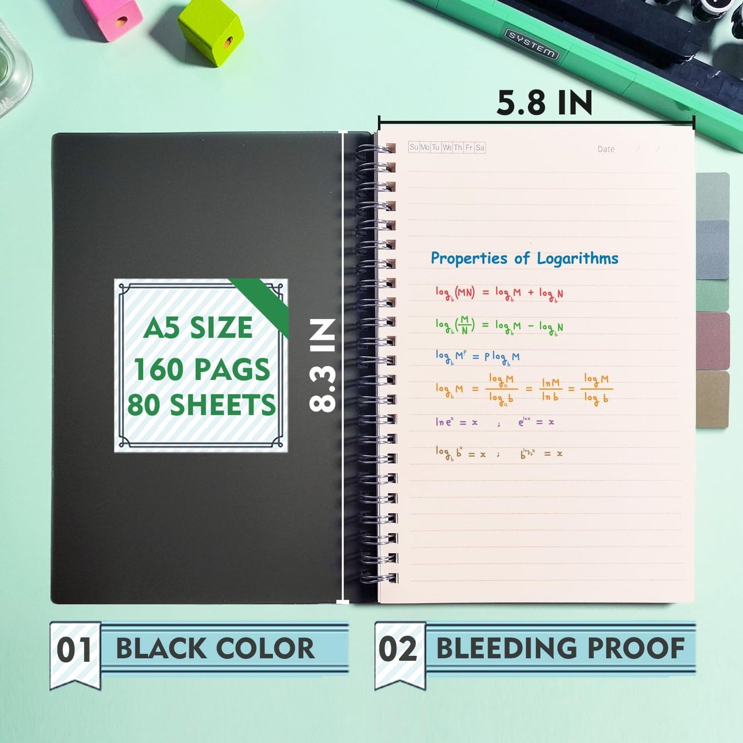 OWSC 4 Pack Lined Spiral Notebook, 5.9 x 8.3 Inches Notebooks for Work, School and Journal with 110 GSM Thick Paper, Small Notebook with 80 Sheets/160 Pages, Notebooks College Ruled for Note Taking