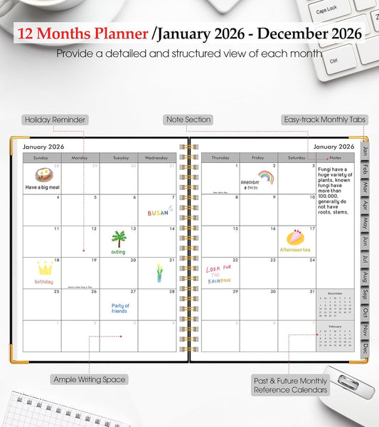 2026 Planner, Weekly and Monthly Calendar Planner from January 2026 - December 2026, 8.5" x 11" Hardcover Leather Hourly Appointment Book with Tabs, Spiral Daily Planners for School Work Home, Green