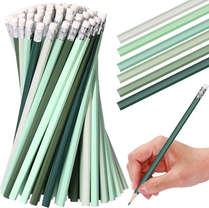 TecUnite 60 Pcs HB Pencils #2 Unsharpened Wood Cased Pencils with Eraser Hexagonal Pencil Cute Graphite No 2 Pen for Adults Gifts Exam School Office Sketching Learning (Wood Color, Silver)