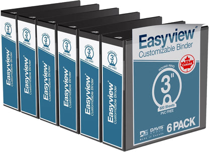 Easyview Premium 3-Ring Binders with Clear-View Covers and Round Rings, Binders for School or Office, 1 Inch, Pack of 6, Navy Blue