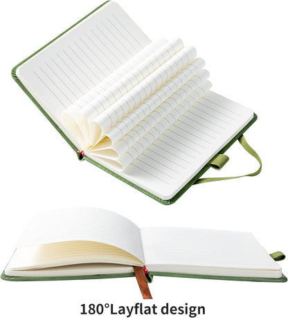 2Pack Pocket Notebook Small Notebook Journal Notebook 4 inches x 5.7 inches 200 Pages Leather Cover With Pen Holder Page Marker Ribbons(Black)