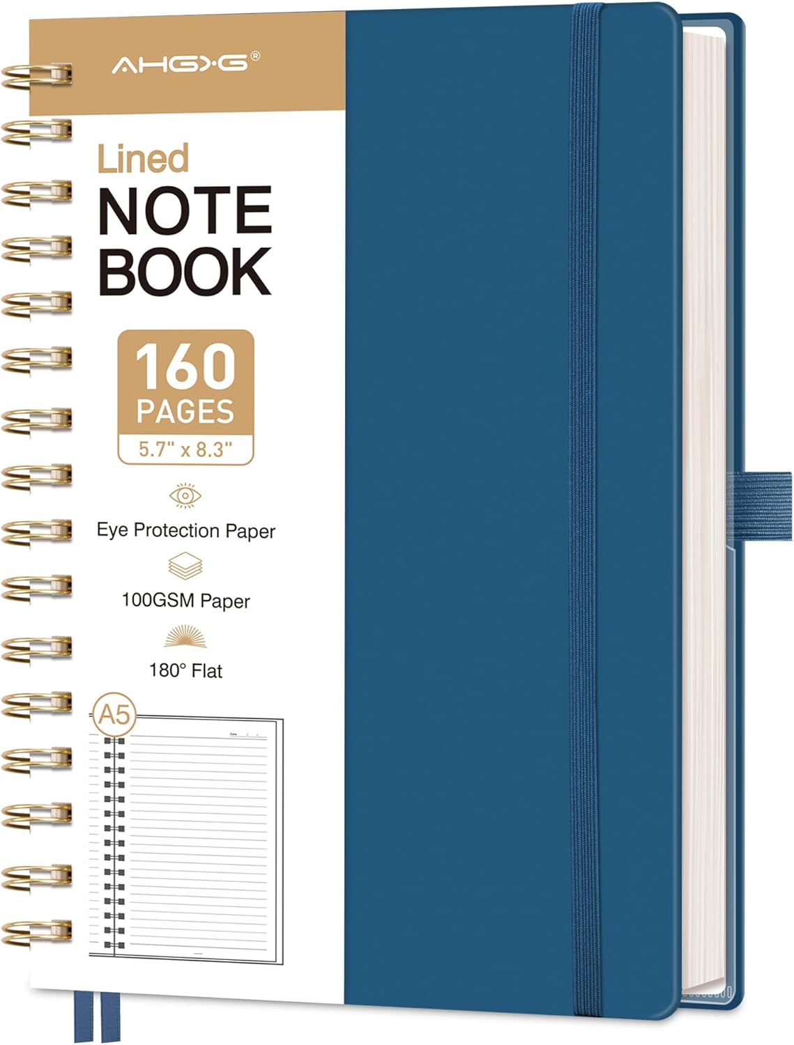 AHGXG Spiral Journal Notebook, 160 Lined Pages, A5 Medium Size (5.7'' x 8.3''), for Men & Women, Journaling, Writing, Work & Office, Hardcover, 100 GSM Thick Paper (Light Green)