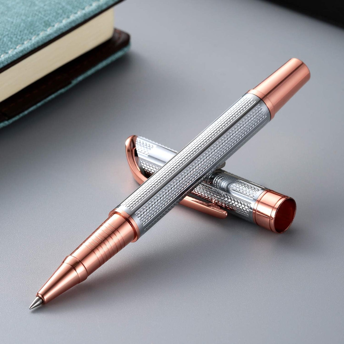 Penneed Rollerball Pen Liquid Ink Pens for Women Luxury Box Gel Pen Black Ink Fancy Pen Refillable for Executive, Office, Professional, Birthday Gift G5 (Rose Gold)