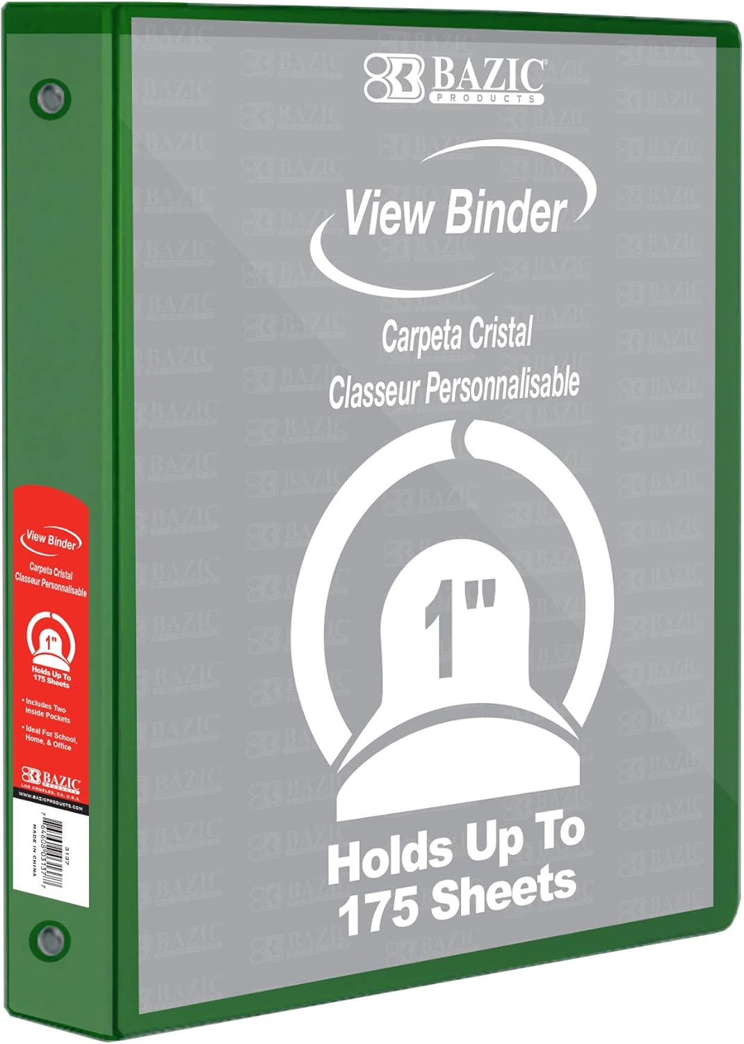 BAZIC Products 3 Ring Binder - Green, Economy View Binder with Clear Overlay Cover and Round Rings, Organizer for School Office Home Use, 1-inch Capacity Holds 175 Sheets Paper, 12-Pack