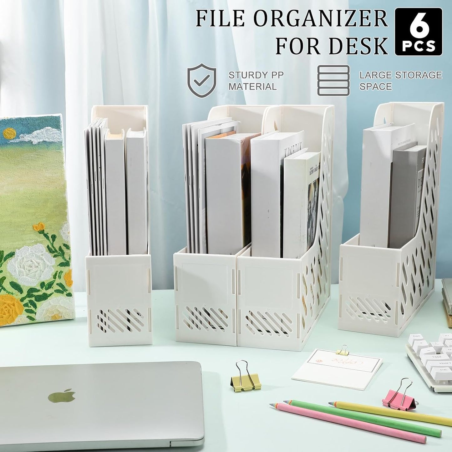 Glenmal 6 Pcs Plastic Magazine File Holder Collapsible Vertical Magazine Rack Holder Desk Folder Organizers Binder for Home Office School Desktops Aesthetic Storage Accessories(Black)