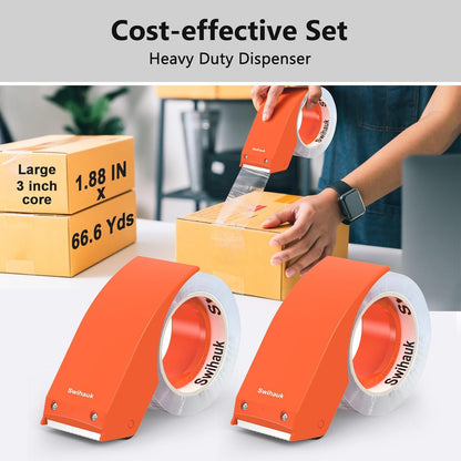 Swihauk 1.88 in x 66.6 YDs Heavy Duty Packing Tape with Dispenser, Strong & Durable Shipping Tape, Packaging Tape, Clear Package Tape for Shipping Moving Storage and Mailing, 1 Roll + 1 Dispenser