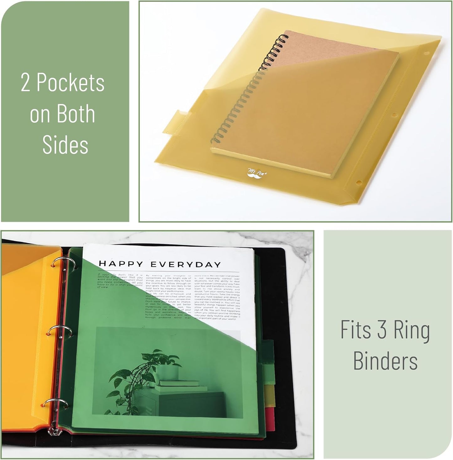 Mr. Pen- Binder Dividers with Pockets and Tabs, 1 Set, 8 Tabs/Set, Colorful, 3 Ring Binder Dividers with Tabs and Pockets on Both Sides