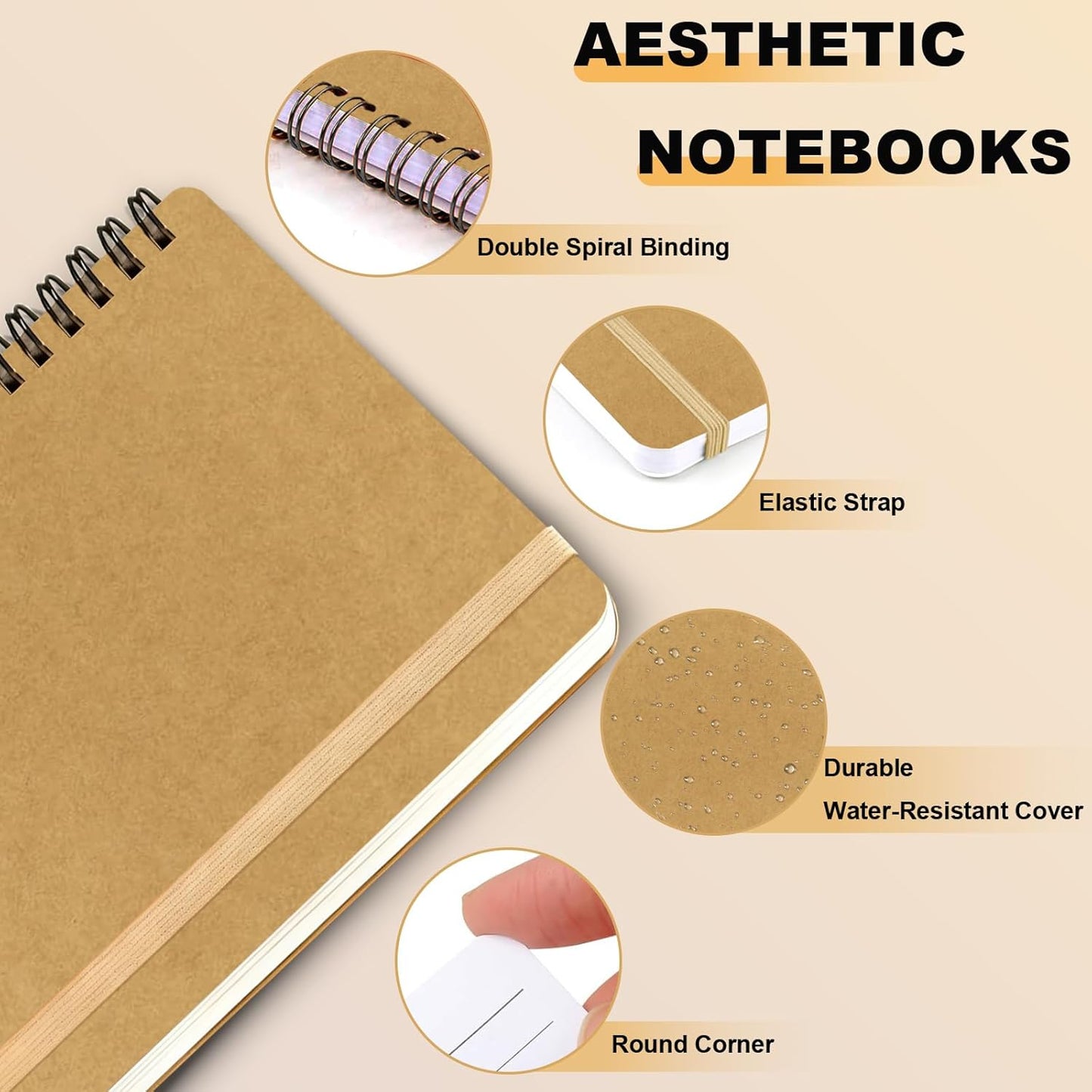 4 PCS Small Spiral Notebook 5x7, Spiral Journal Notebook, Notebooks for Work, Note Taking, School, Small Notebooks 5x7 with Strap, Cute Notebooks for Women 50 Sheets