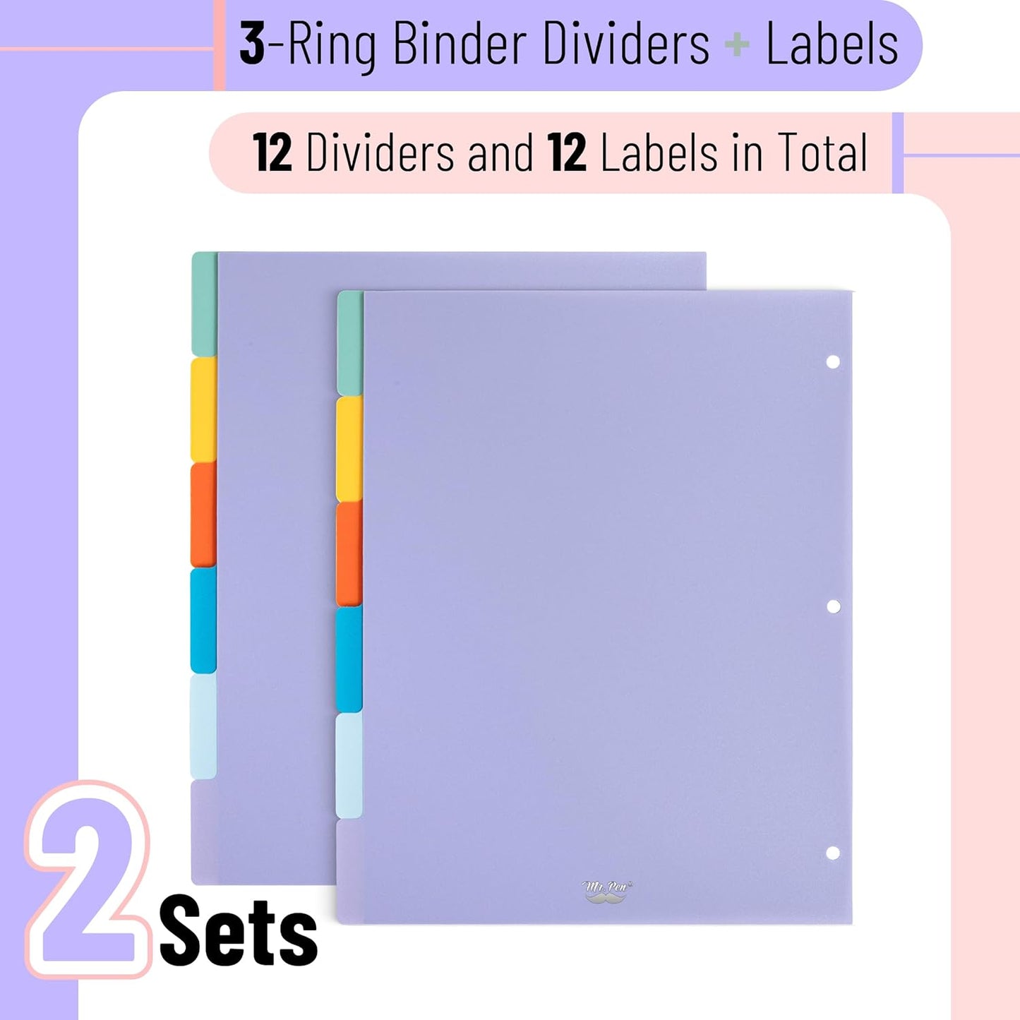 Mr. Pen- Binder Dividers, 6 Tab Dividers, Pack of 2 Sets (12 Dividers Total), Dividers